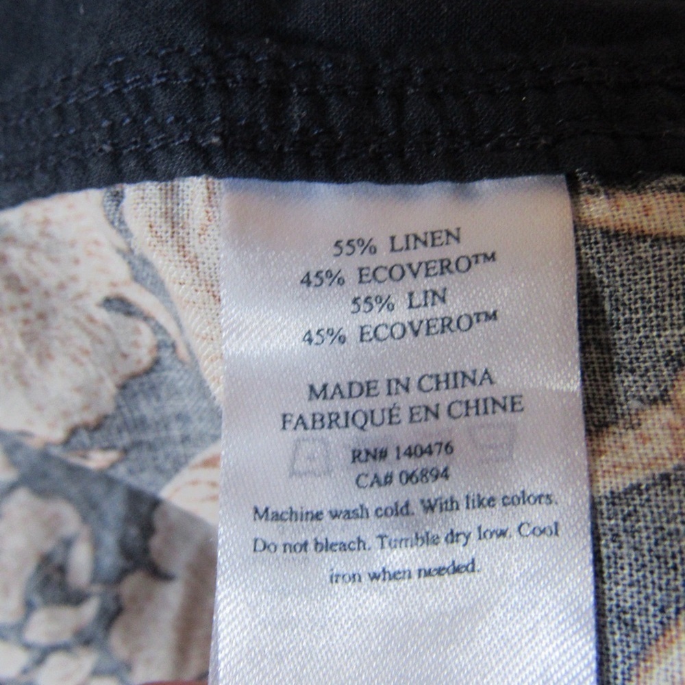 Faherty Savoie Floral Jumpsuit Linen Blend Navy Long Sleeve XS Drawcord Comfort - Picture 11 of 12